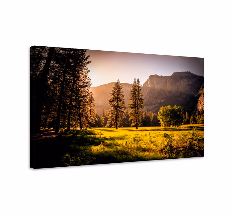 Dipinto di paesaggio foresta dorata illuminata dal sole - TenStickers
