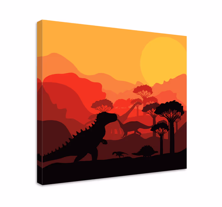 Dipinto con dinosauri paesaggio silhouette di dinosauri - TenStickers