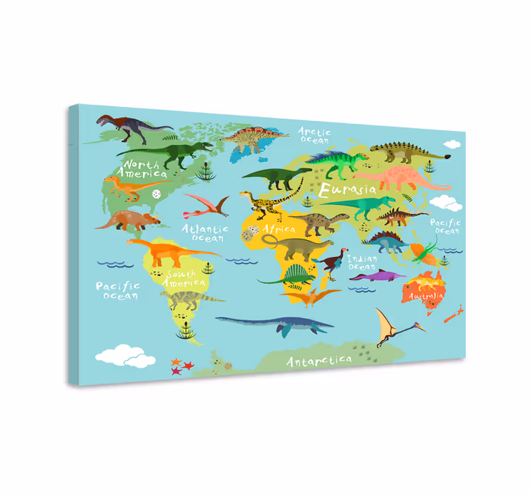 Dipinto con dinosauri mappa globale dei dinosauri - TenStickers