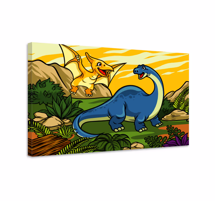 Dipinto con dinosauri felici dinosauri che giocano - TenStickers