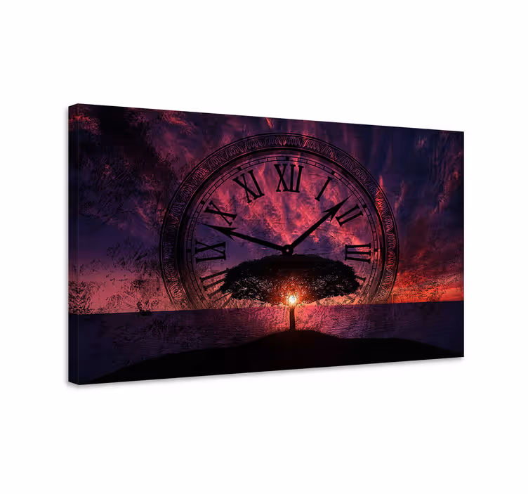 Dipinto astratto tramonto senza tempo con albero - TenStickers
