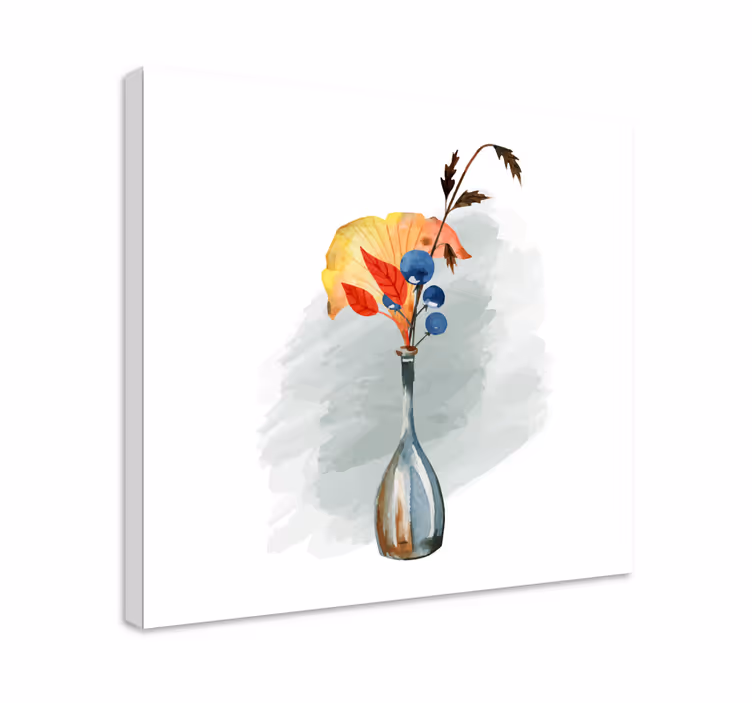 Dipinto con fiori e piante vaso con foglie autunnali - TenStickers