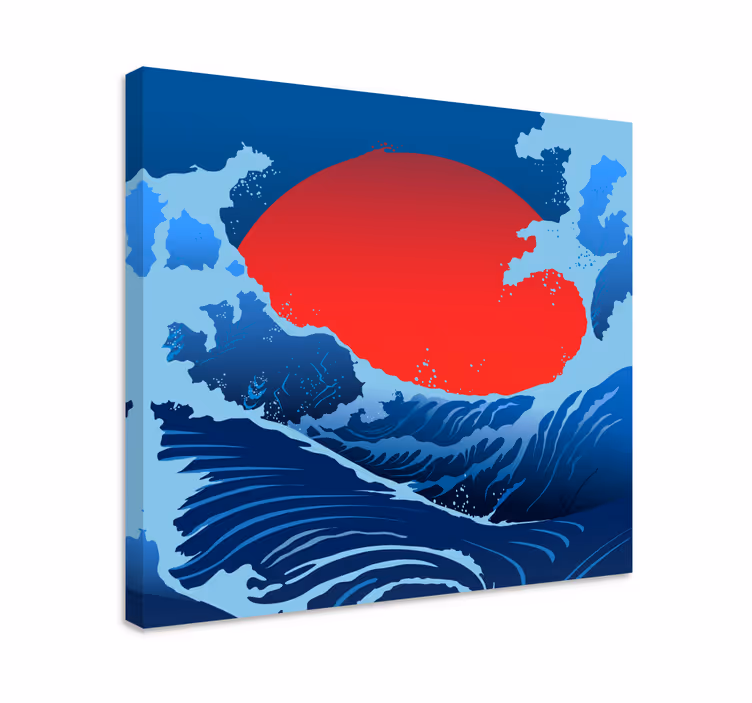 Dipinto di paesaggio onde del sole rosso - TenStickers