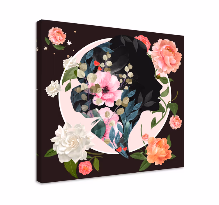 Dipinto con fiori e piante profilo floreale silhouette - TenStickers