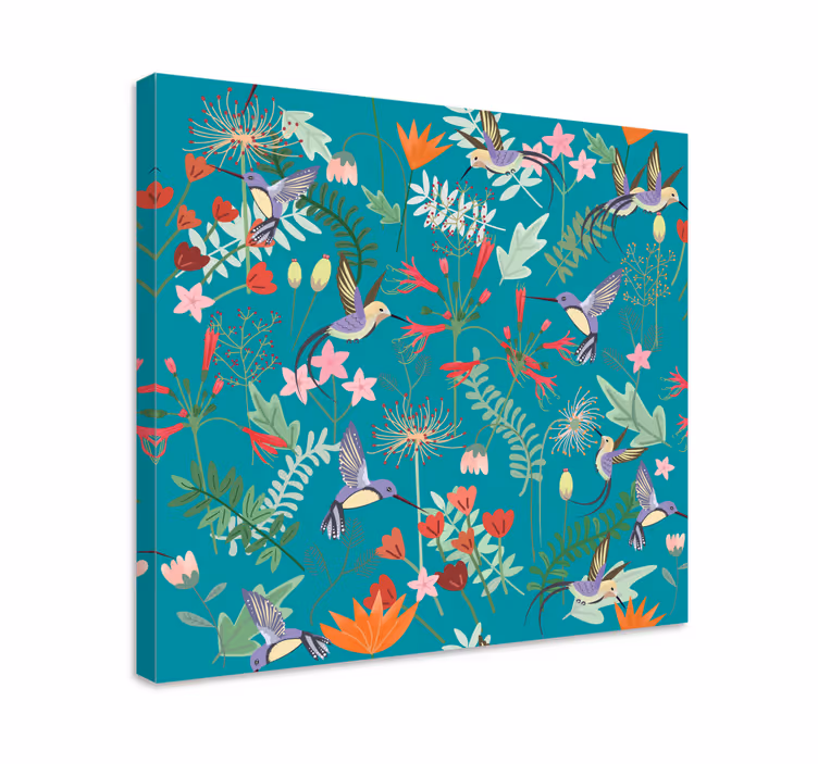 Dipinto con fiori e piante delizia floreale del colibrì - TenStickers