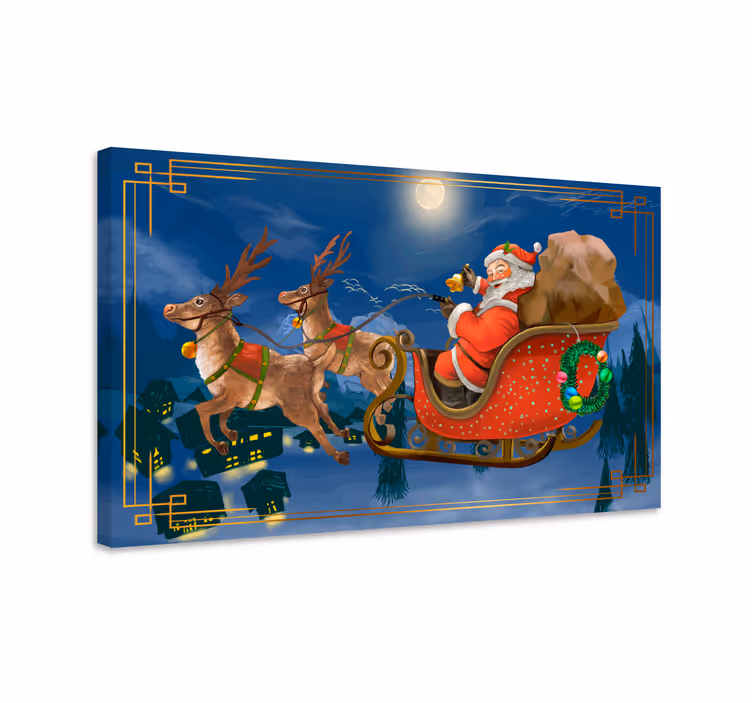 Dipinto 3d slitta allegra di babbo natale - TenStickers