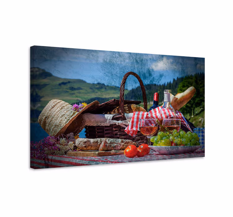 Dipinto di paesaggio con scena di cesto da picnic - TenStickers