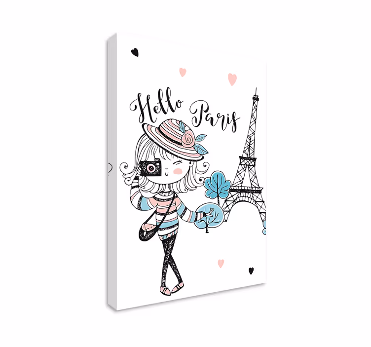 Dipinto città e paesi ciao ragazza di parigi - TenStickers