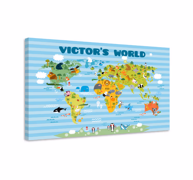 Dipinto mappamondo mappa delle avventure degli animali - TenStickers