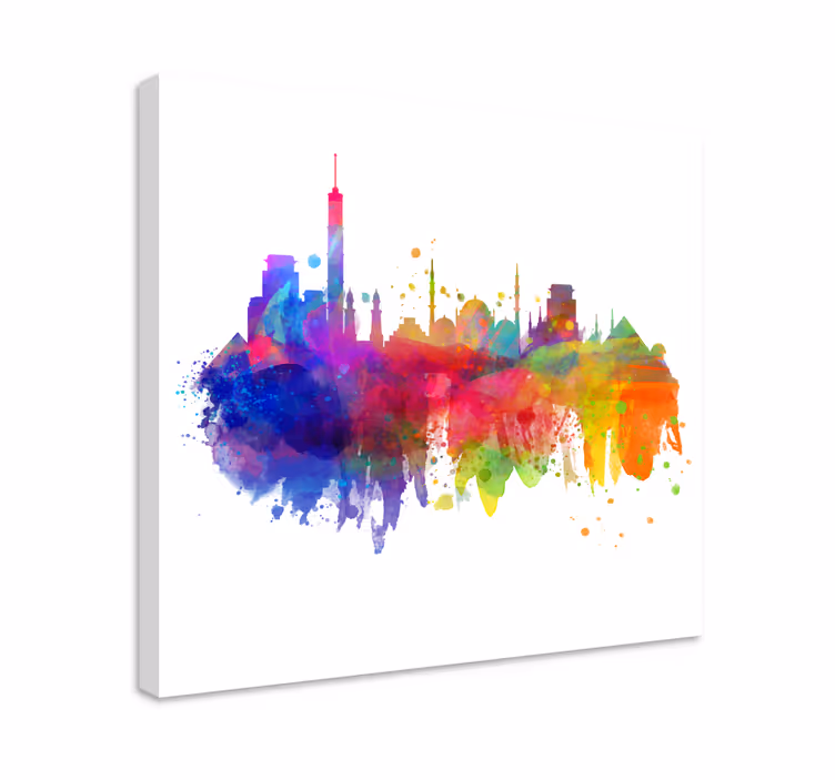 Dipinto città e paesi skyline colorato - TenStickers