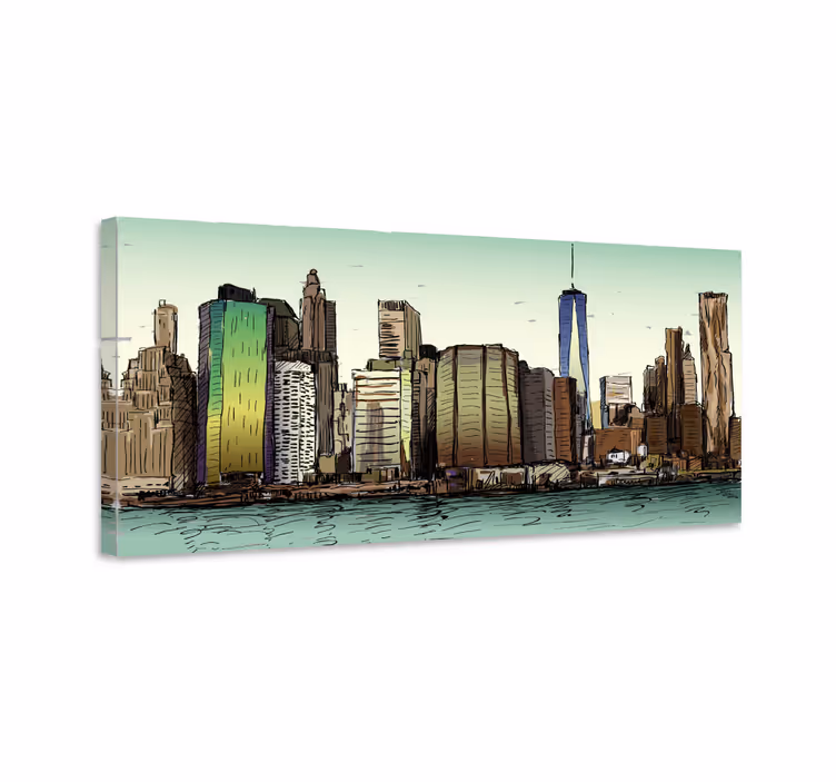 Dipinto città e paesi vista panoramica urbana - TenStickers