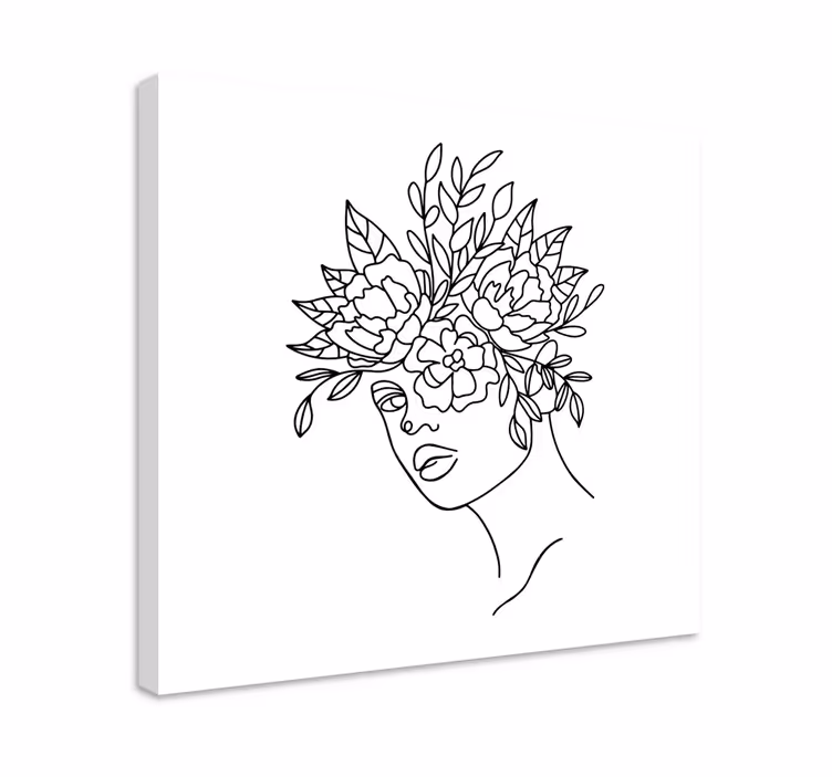 Dipinto con fiori e piante contorno di viso floreale - TenStickers