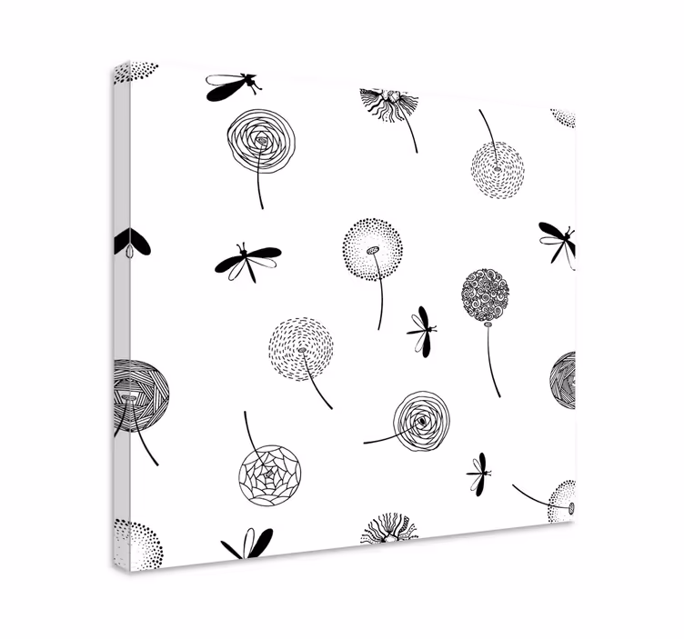 Dipinto con fiori e piante libellule ed elementi floreali - TenStickers