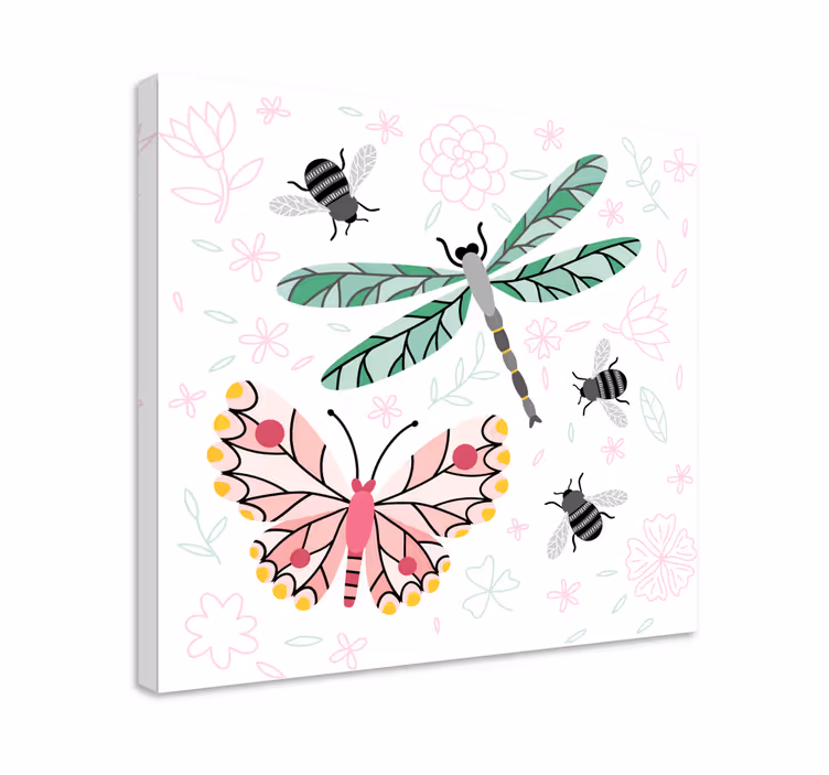 Dipinto con farfalle insetti e fiori - TenStickers