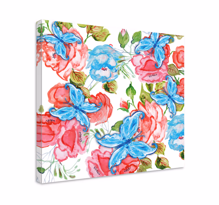 Dipinto con fiori e piante e farfalle - TenStickers
