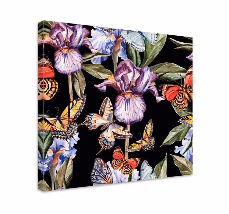 Dipinto con fiori e piante farfalle e iridi - TenStickers