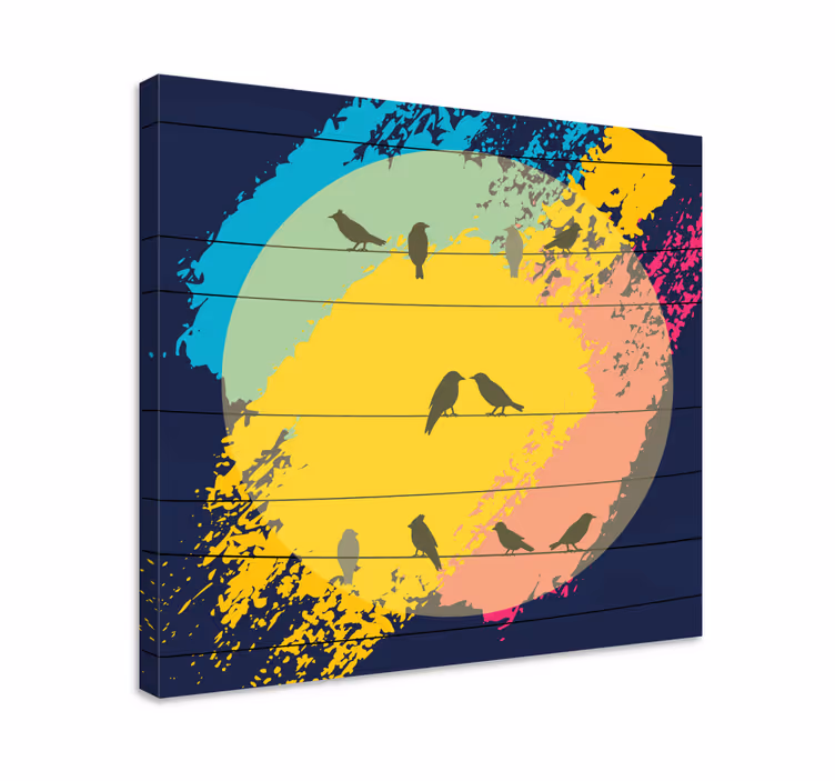 Dipinto con uccelli sagome circolari retrò - TenStickers
