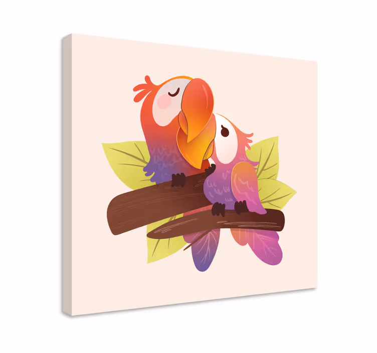Dipinto gatto abbraccio di pappagalli amorevoli - TenStickers