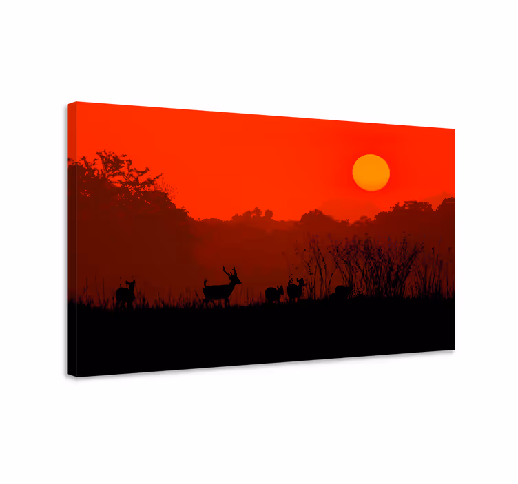 Dipinto cervo al tramonto silhouette - TenStickers