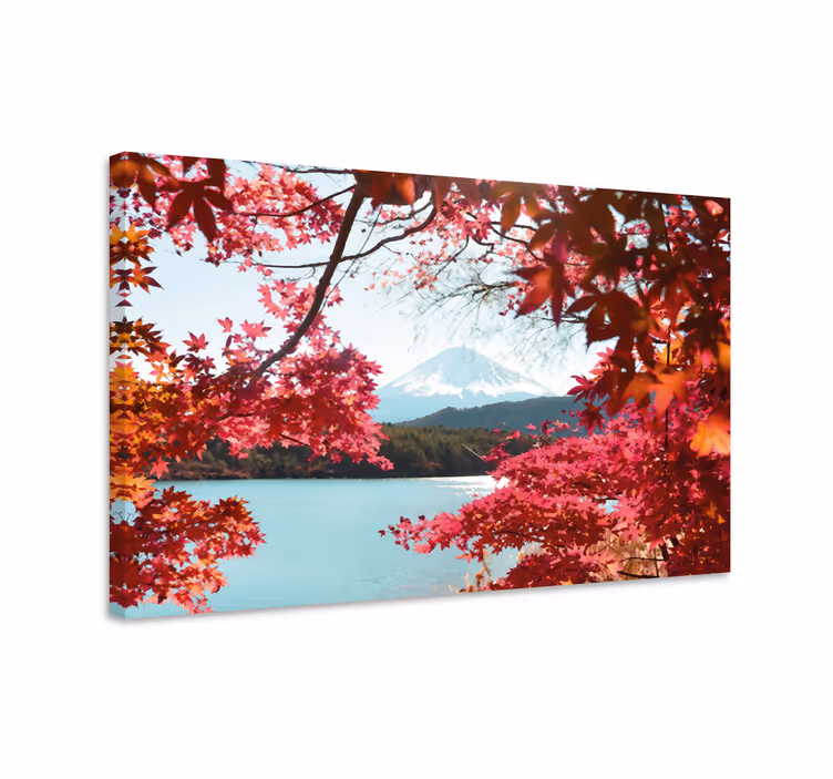 Dipinto con fiori e piante monte fuji incorniciato - TenStickers