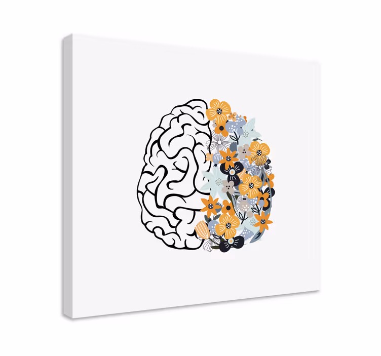 Dipinto con fiori e piante cervello con elementi floreali - TenStickers