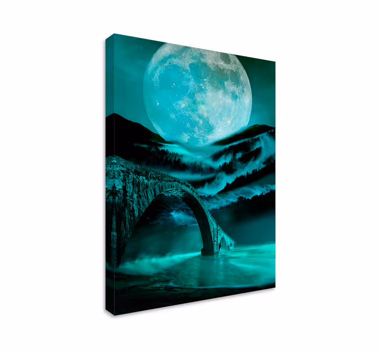 Dipinto di paesaggio ponte illuminato dalla luna - TenStickers