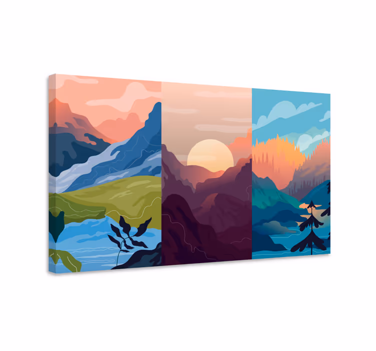 Dipinto di paesaggio scena dell'alba in montagna - TenStickers