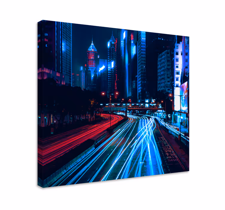Quadro di paesaggio Città effetto sfocatura rosso blu - TenStickers