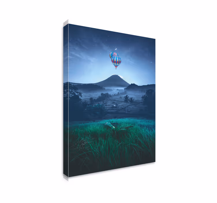 Dipinto di paesaggio pallone sopra la montagna - TenStickers