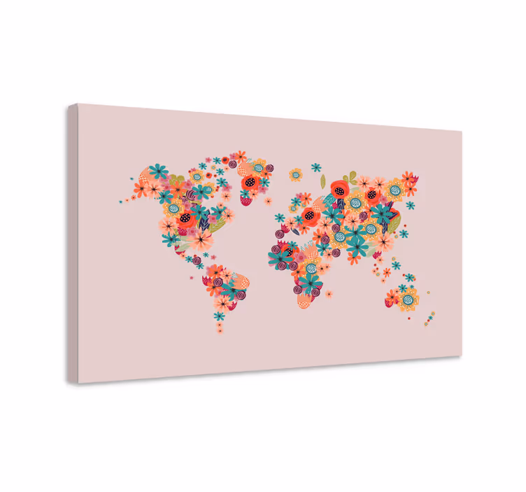 Dipinto mappamondo mappa del mondo floreale - TenStickers