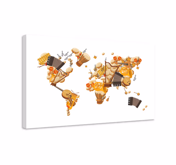 Quadro mappamondo con strumenti musicali - TenStickers