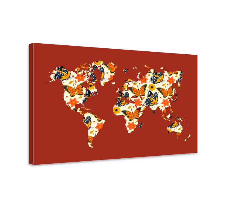 Dipinto mappamondo mappa floreale colorata - TenStickers