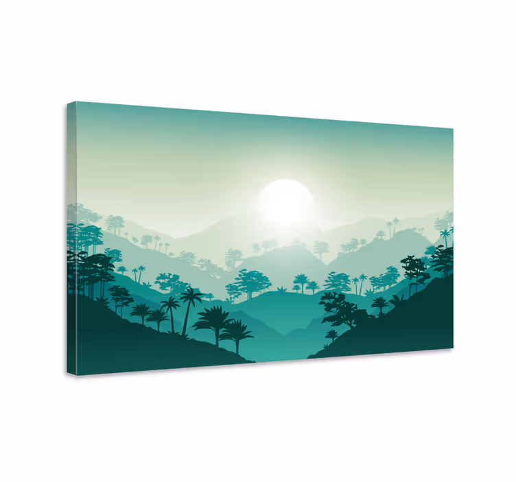 Dipinto di paesaggio alba sulle montagne nebbiose - TenStickers