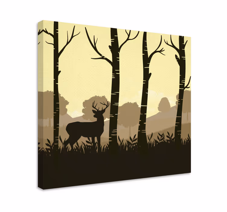Dipinto cervo silhouette di un cervo tra gli alberi - TenStickers