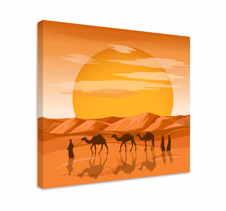Dipinto di paesaggio viaggio al tramonto nel deserto - TenStickers