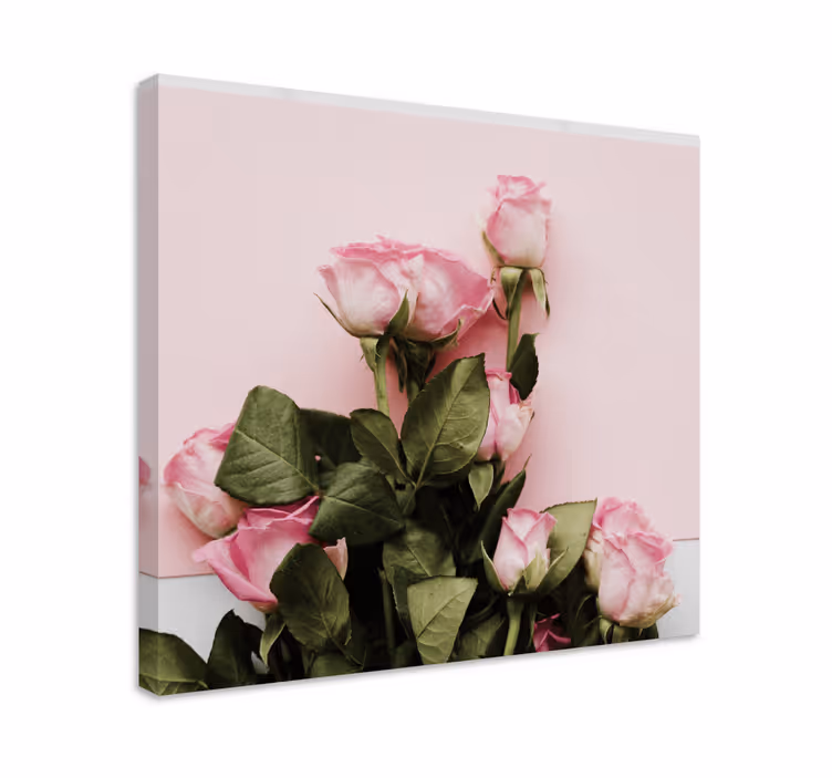 Dipinto con fiori e piante composizione di rose rosa - TenStickers