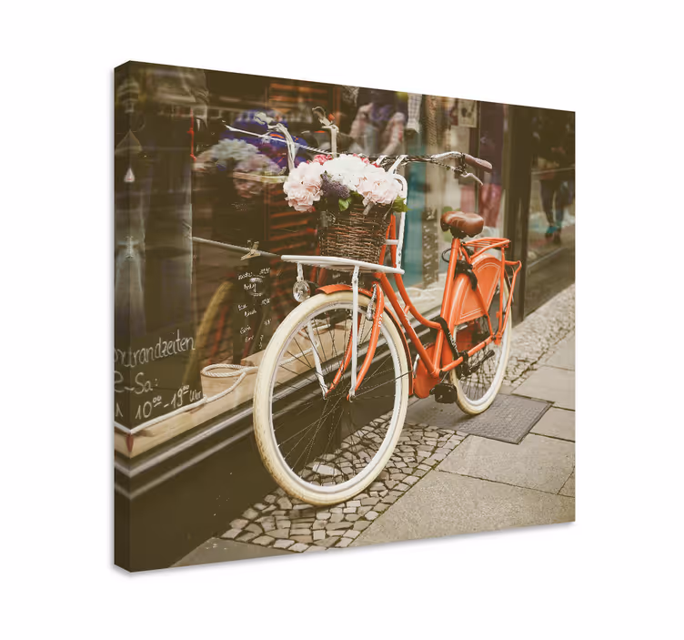 Dipinto città e paesi esposizione di biciclette incantevoli - TenStickers