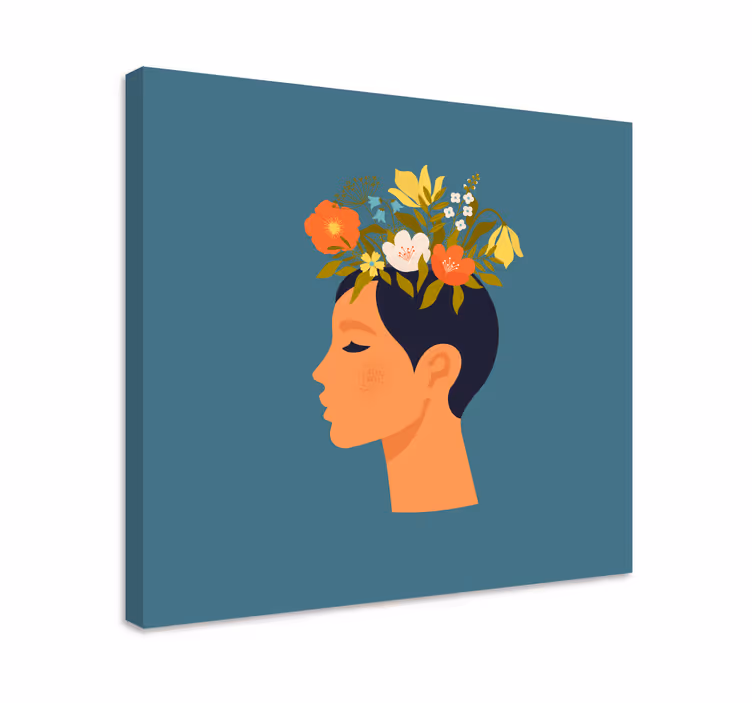 Dipinto con fiori e piante profilo silhouette floreale - TenStickers