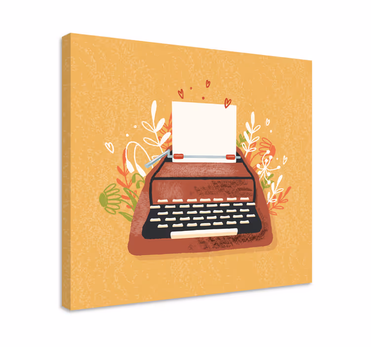 Dipinto musicale macchina da scrivere con fiori - TenStickers
