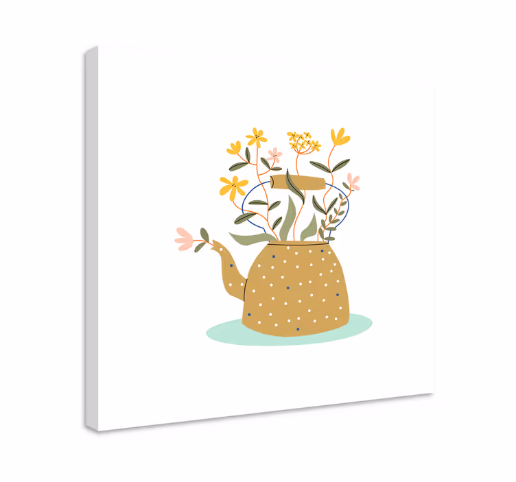 Dipinto con fiori e piante teiera con fiori - TenStickers