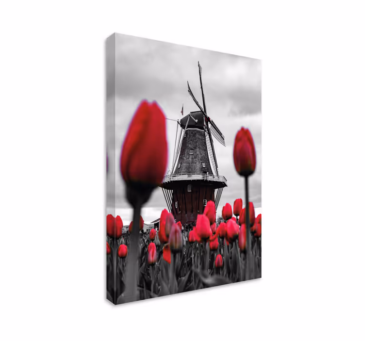 Dipinto di paesaggio mulino e tulipani - TenStickers