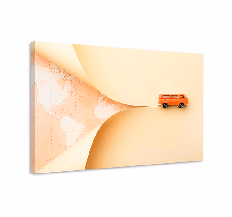 Dipinto città e paesi furgone arancione in viaggio - TenStickers
