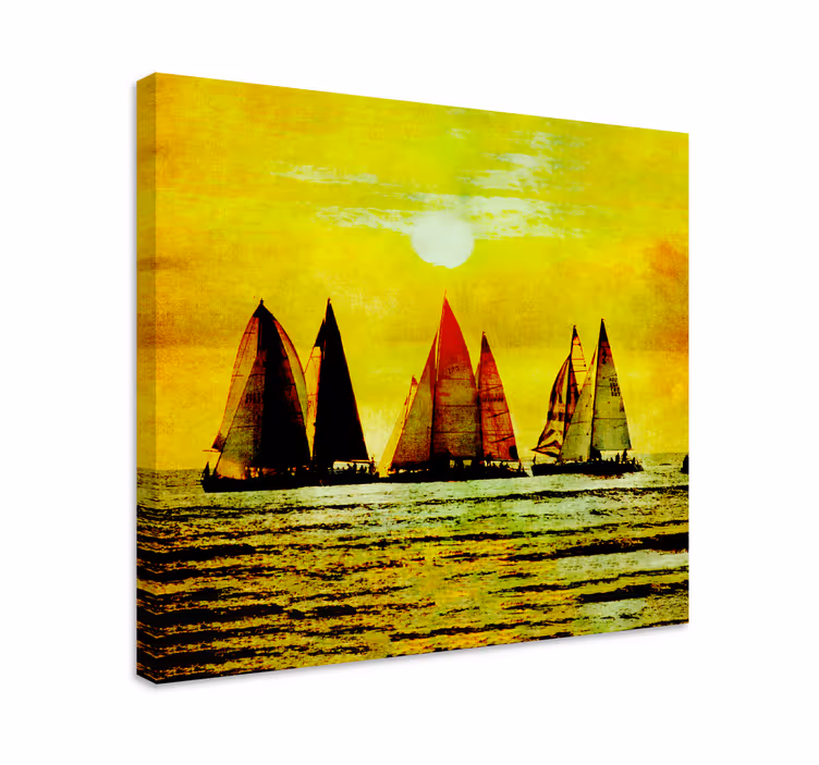 Dipinto con marinaio scena di navigazione al tramonto - TenStickers