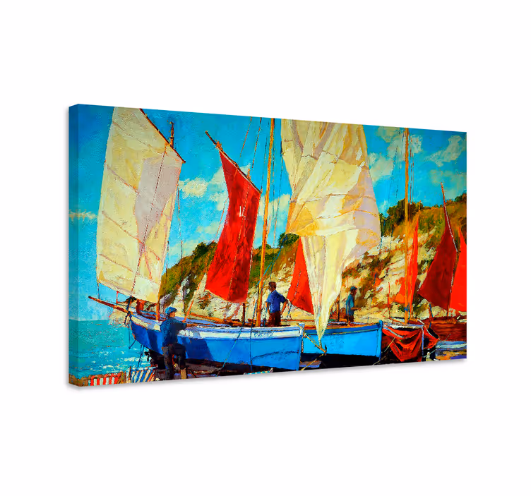 Dipinto di paesaggio con barche a vela - TenStickers