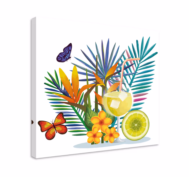 Dipinto con fiori e piante composizione di bevande tropicali - TenStickers