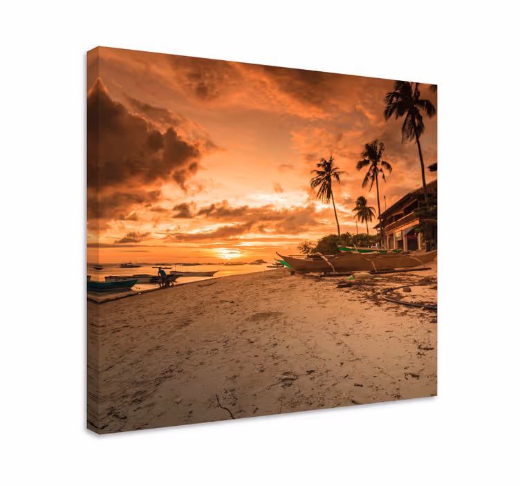 Dipinto di paesaggio sereno tramonto sull'acqua - TenStickers