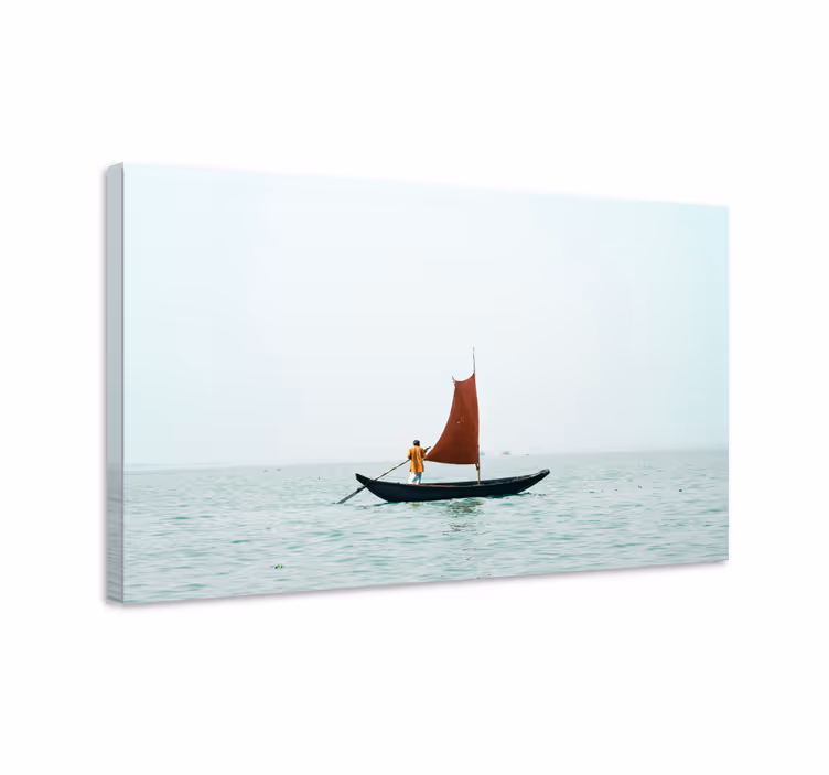 Dipinto di paesaggio vela rossa in navigazione - TenStickers