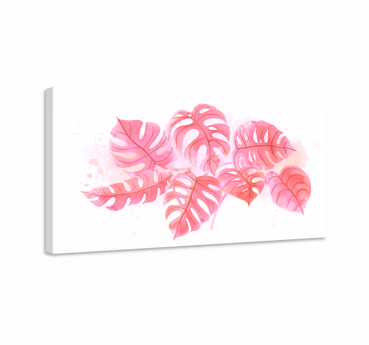 Dipinto con fiori e piante composizione foglie di monstera - TenStickers