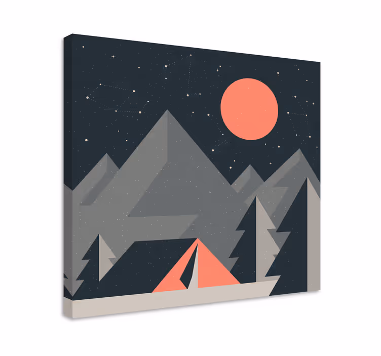 Dipinto di paesaggio scena di campeggio in montagna - TenStickers
