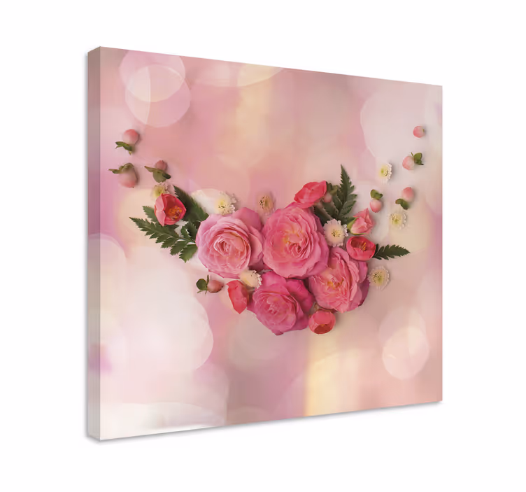 Dipinto con fiori e piante bouquet di fiori rosa - TenStickers